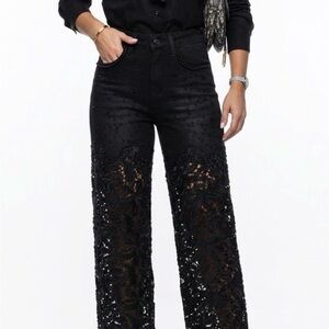 Elegant Black Lace Women Jeans